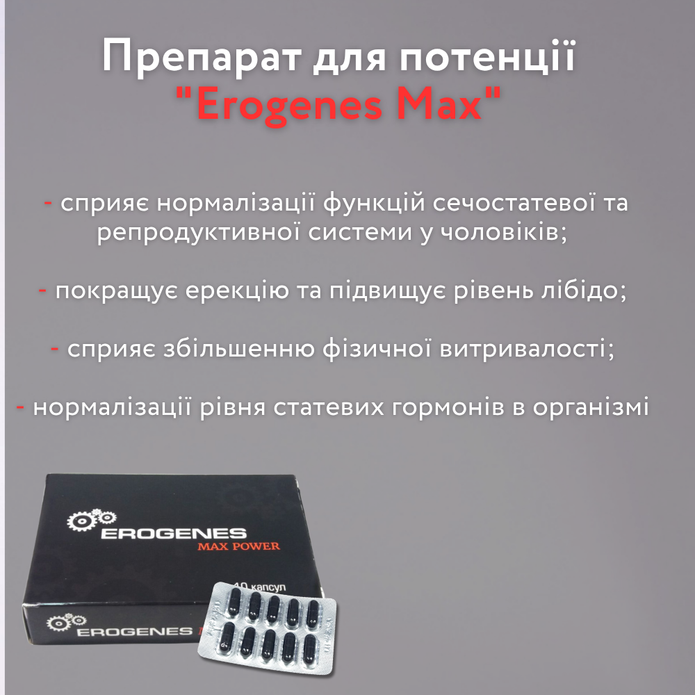 Засоби для збудження - Препарат для потенції Erogenes Max Power (10 капсул) 1