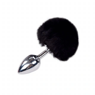 Анальная пробка Alive Fluffy Plug M, черная, с хвостиком