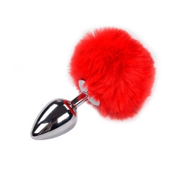 Анальная пробка Alive Fluffy Plug L, красная, с хвостиком