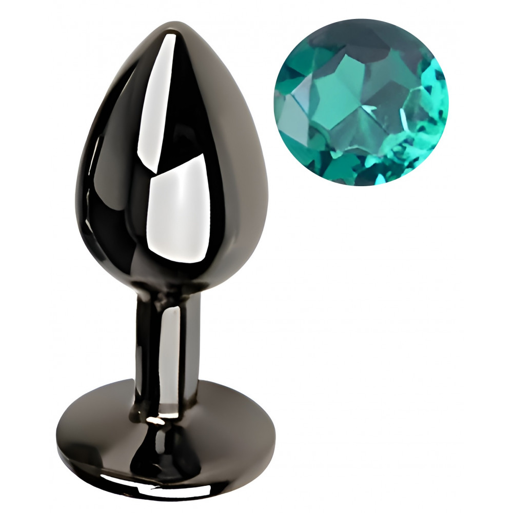 Анальные игрушки без вибрации - Анальная пробка с кристаллом EGZO - Dark Gray Round Plug Marine, size S 5