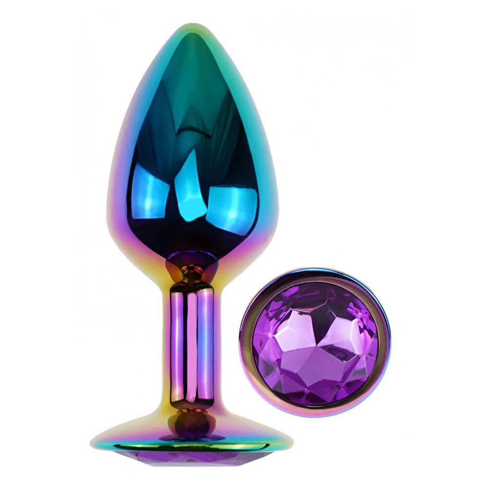 Анальные игрушки без вибрации - Анальная пробка с кристаллом EGZO - Multicolor Round Plug Purple size S 4