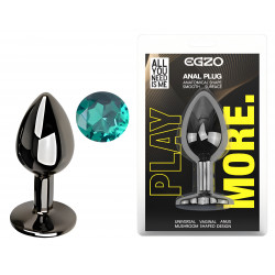 Анальная пробка с кристаллом EGZO - Dark Gray Round Plug Marine, size S