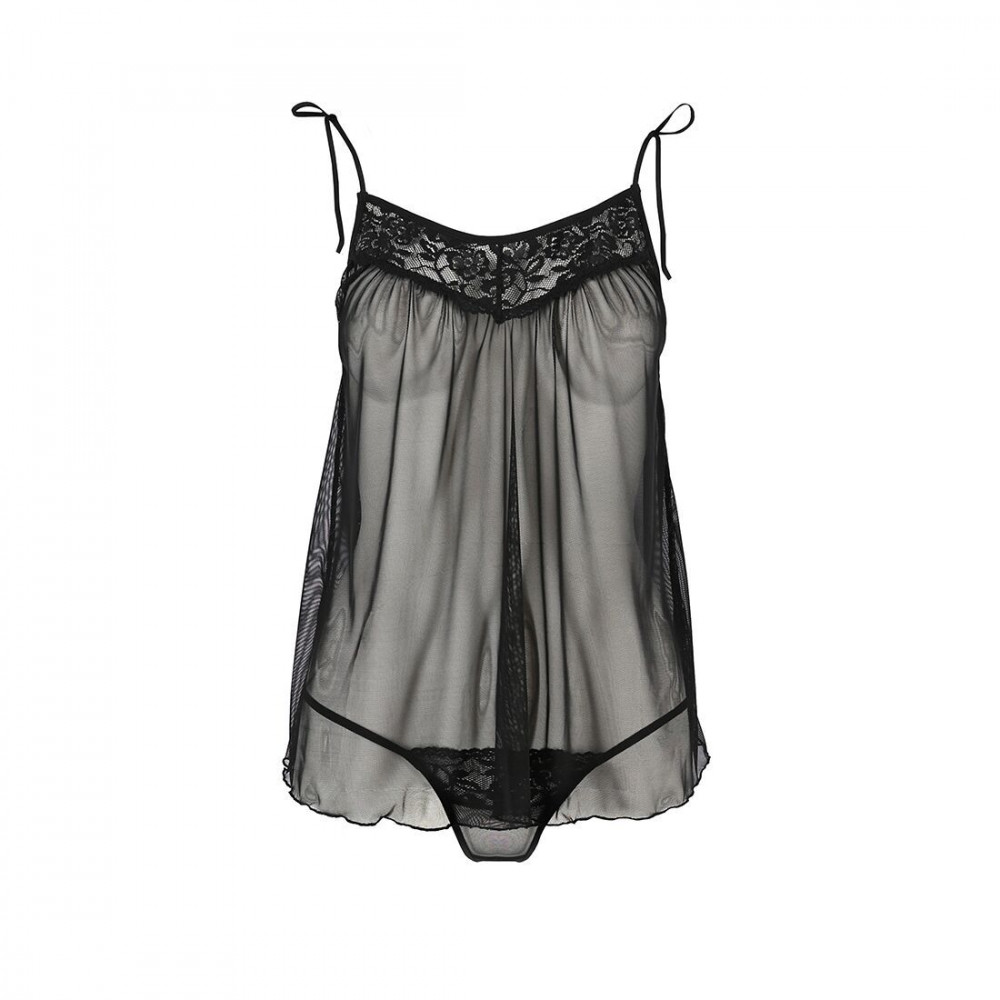 - Сорочка прозора бебі дол Passion MELANIA CHEMISE S/M black (м'яте паковання!!!) 3