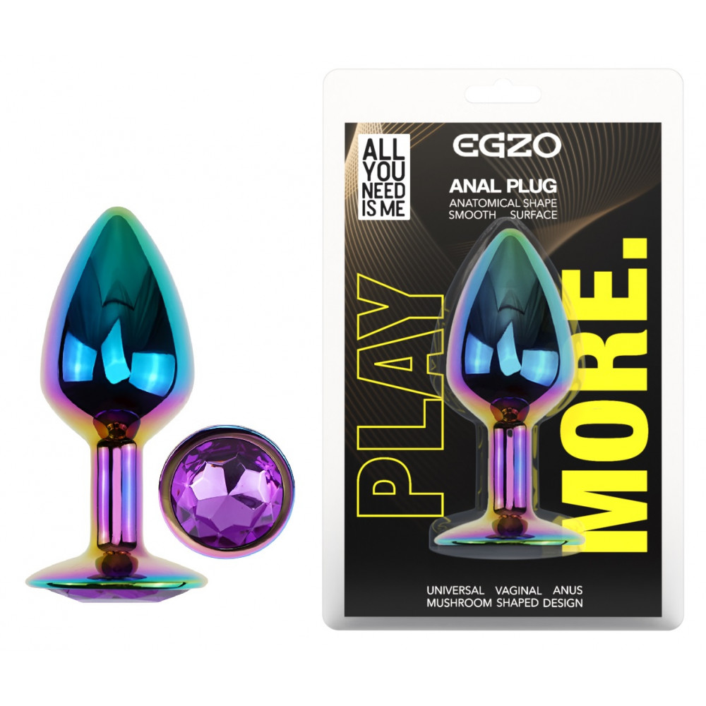 Анальные игрушки без вибрации - Анальная пробка с кристаллом EGZO - Multicolor Round Plug Purple size S