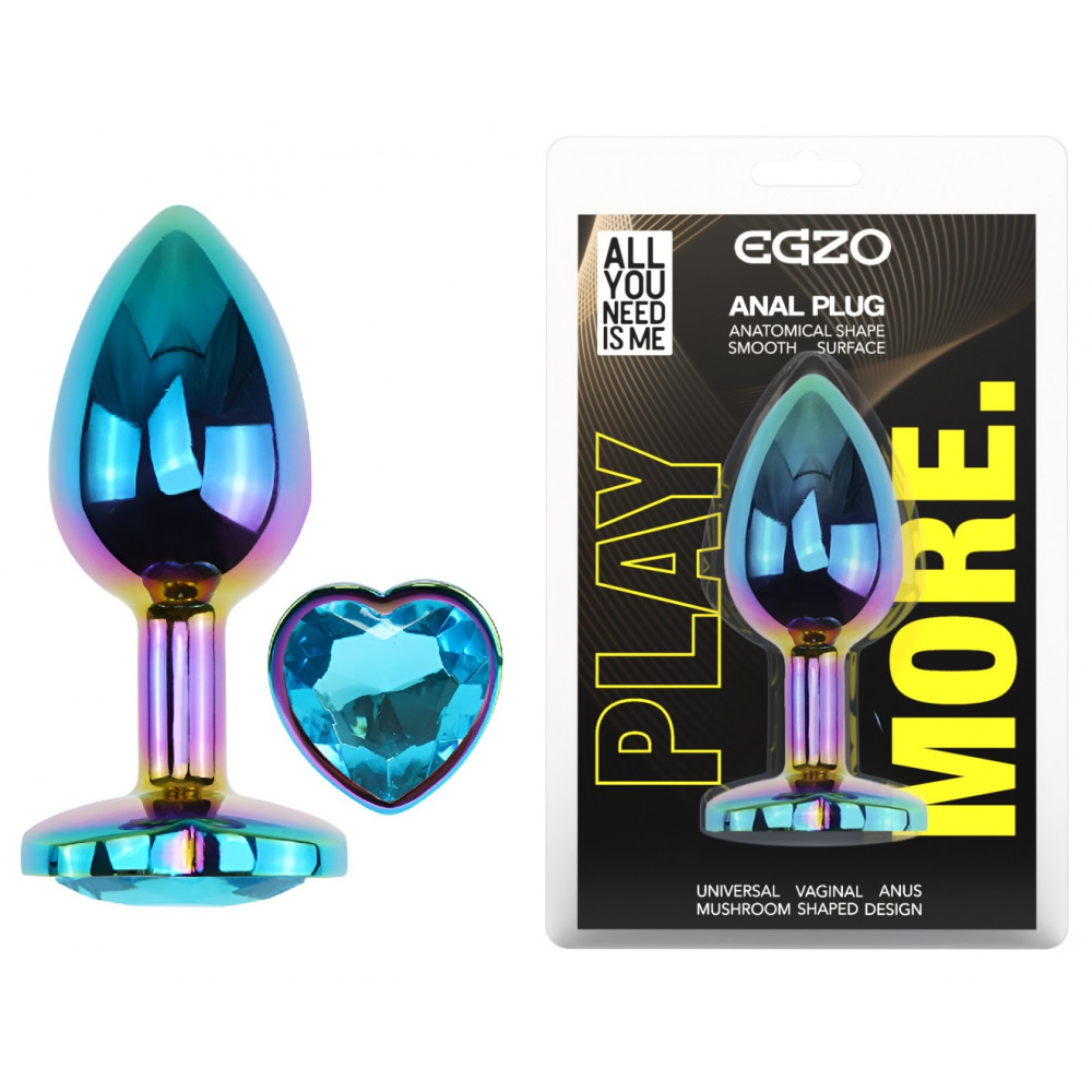  - Анальная пробка с кристаллом EGZO - Multicolor Heart Plug Aqua size M