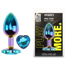 Анальная пробка с кристаллом EGZO - Multicolor Heart Plug Aqua size M