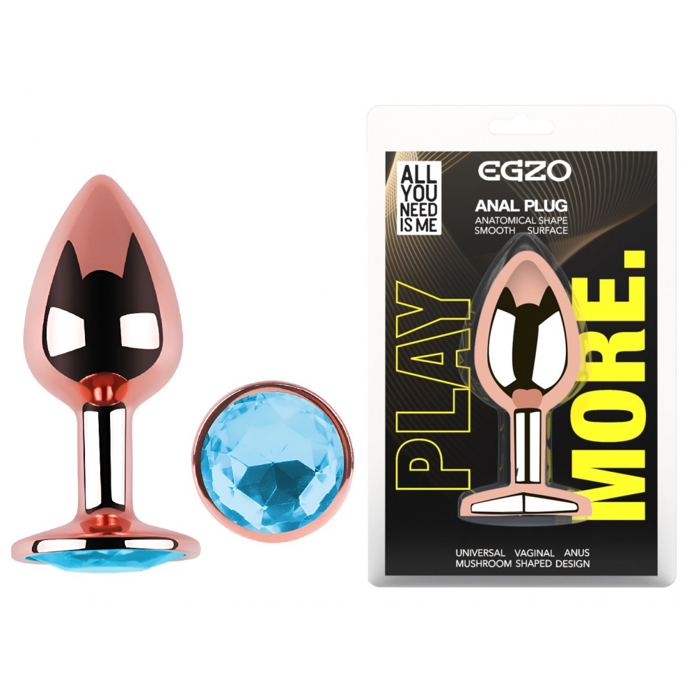  - Анальная пробка с кристаллом EGZO - Rose Gold Round Plug Aqua size M