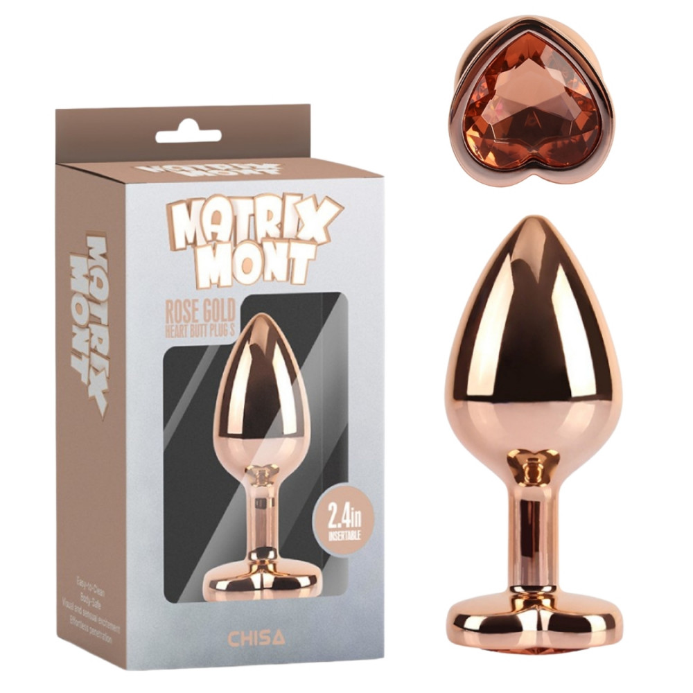 Анальные игрушки без вибрации - Анальная пробка золотая CHISA MATRIX MONT с золотым камнем в форме сердца, размер S