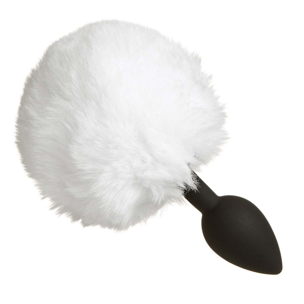 Анальные игрушки без вибрации - Анальная силиконовая пробка с хвостиком зайки white S