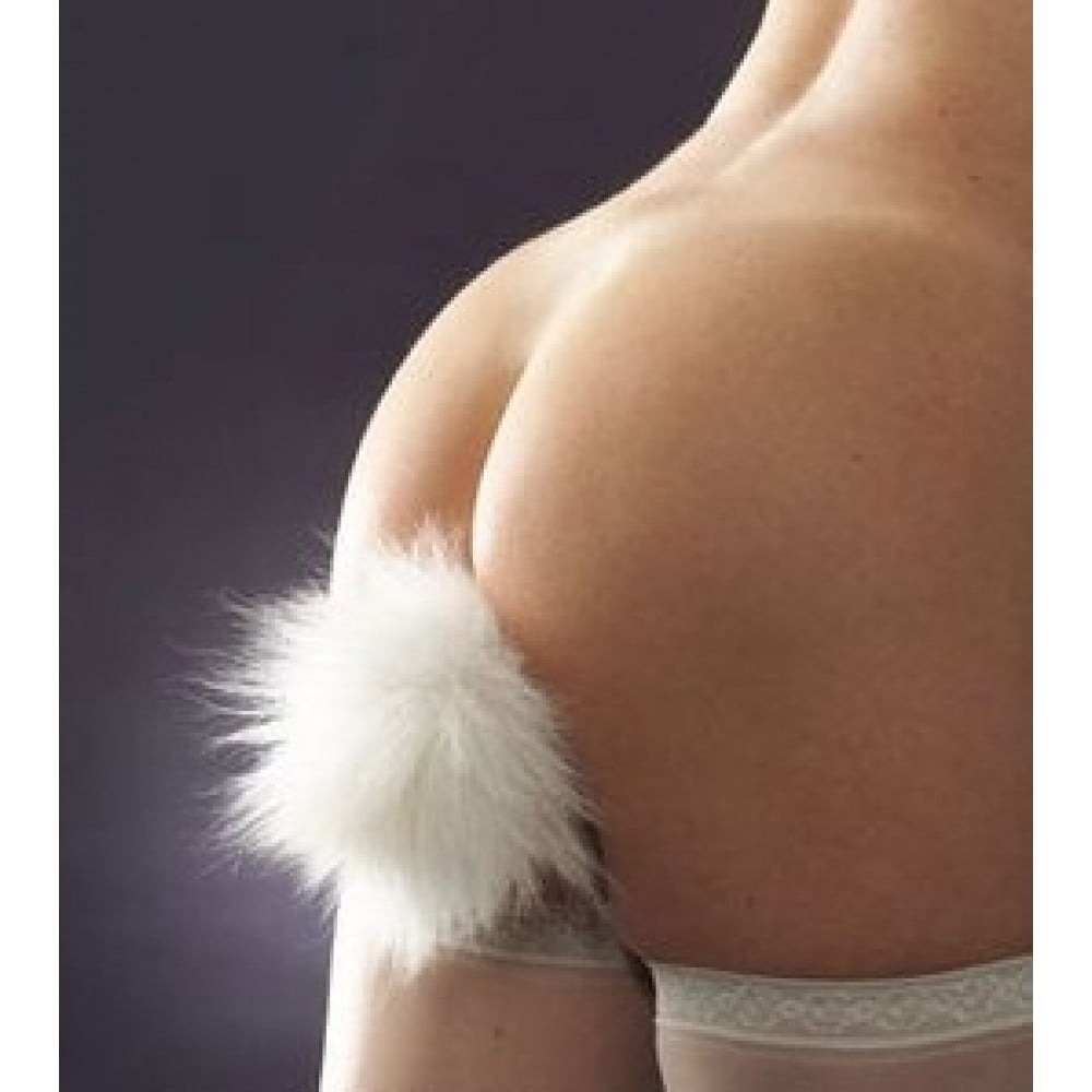 Анальные игрушки без вибрации - Анальная силиконовая пробка с хвостиком зайки white S 1