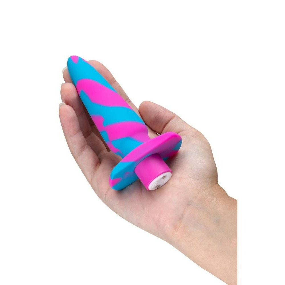 Секс игрушки - Анальный виброплаг Avant Vibrotize Fuchsia розово-голубой, 12.7 х 3.1 см 3