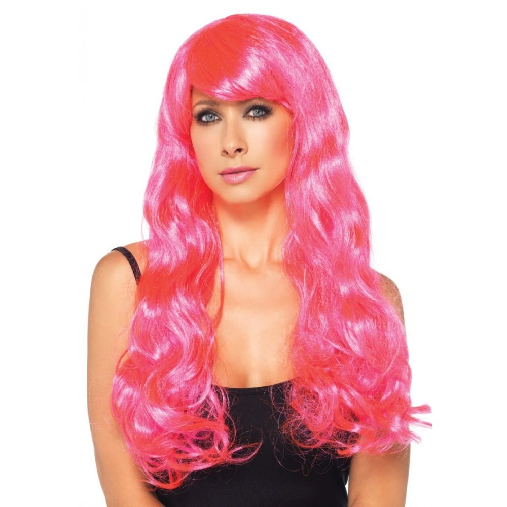 Аксессуары для эротического образа - Длинный волнистый парик Neon Pink Starbrigh Leg Avenue 60см