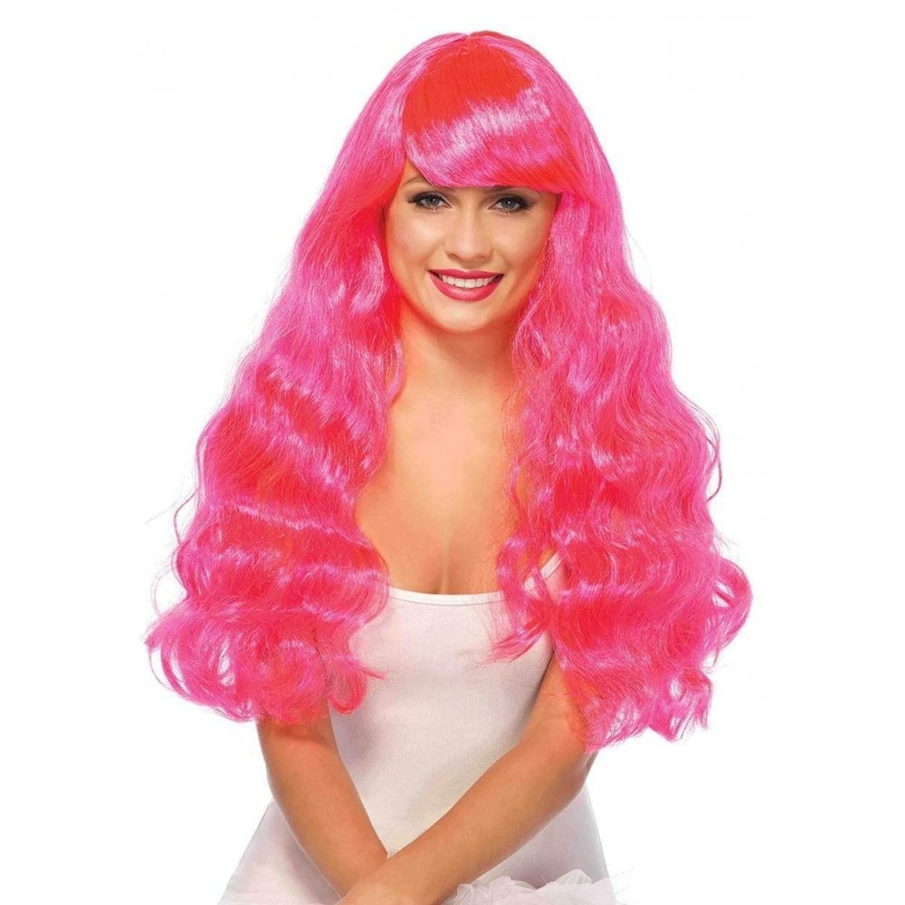 Аксессуары для эротического образа - Длинный волнистый парик Neon Pink Starbrigh Leg Avenue 60см 1