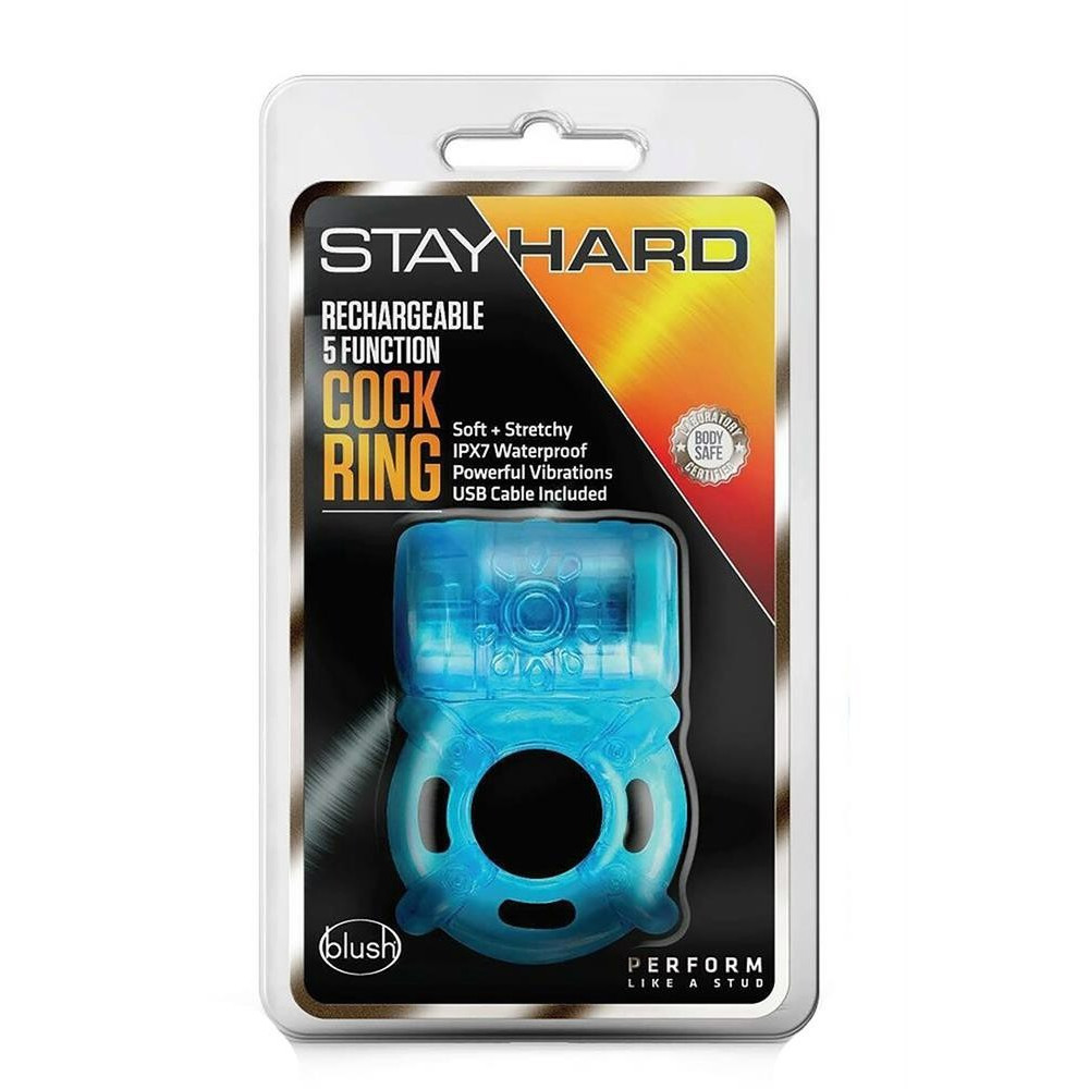 Секс игрушки - Эрекционное кольцо с вибрацией STAY HARD 5 FUNCTION COCK RING BLUE 1