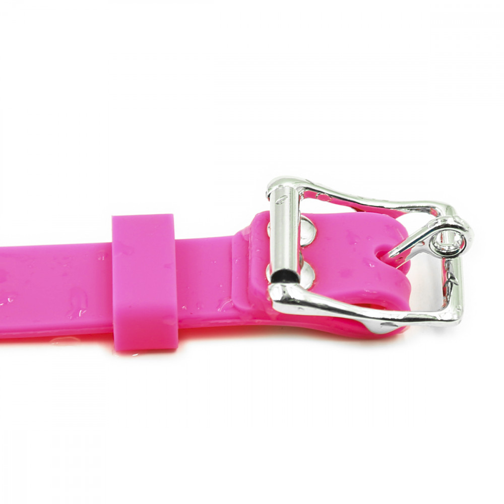 Повязки на глаза, кляпы, зажимы - Кляп-шарик DS Fetish с тремя отверстиями, розовый, M 4