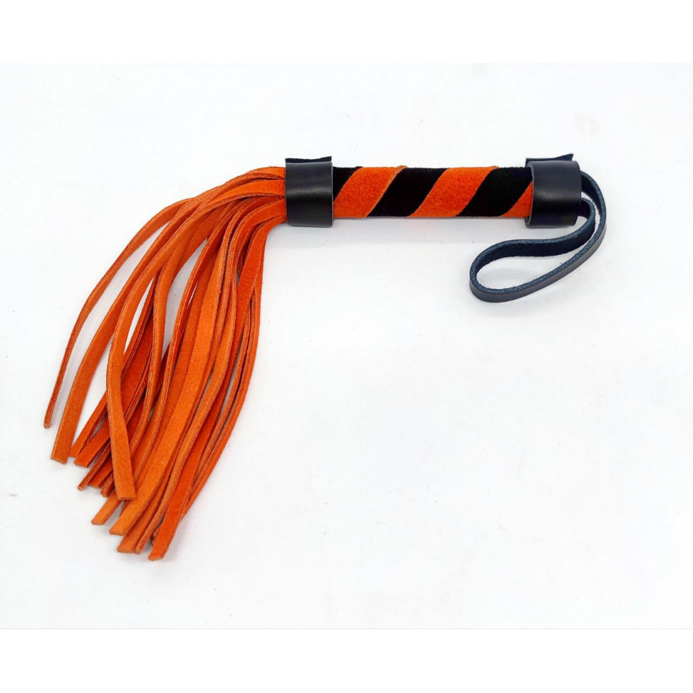 БДСМ игрушки - Кнут оранжево-черный, замш 16 см 2