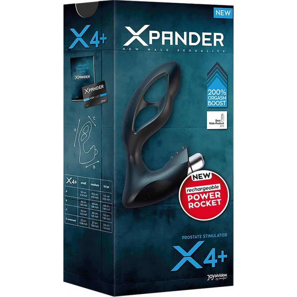  - Массажер простаты размер М, XPANDER X4+ rechargeable PowerRocket, черный, 10.5 см 3
