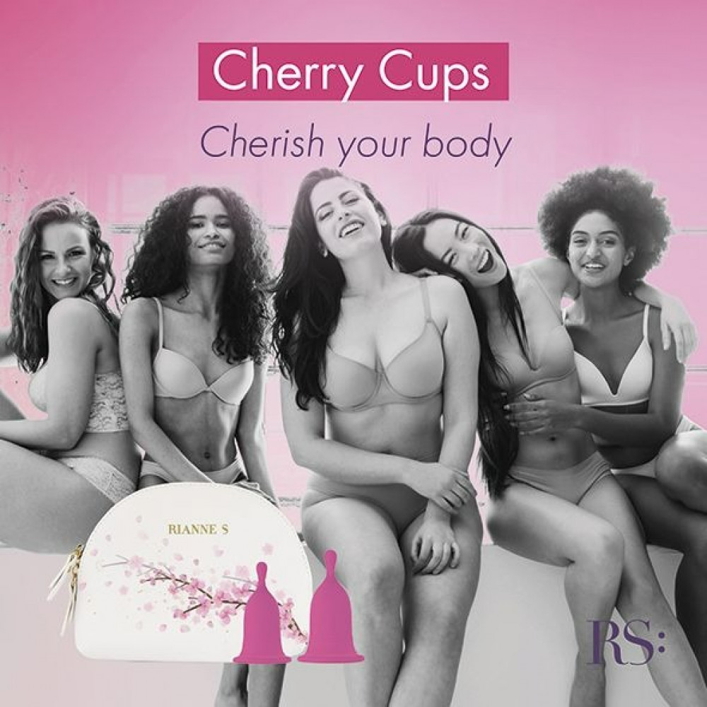 Лубриканты - Менструальные чаши Rianne S Femcare Cherry Cup 2 шт, в косметичке, розовые 3