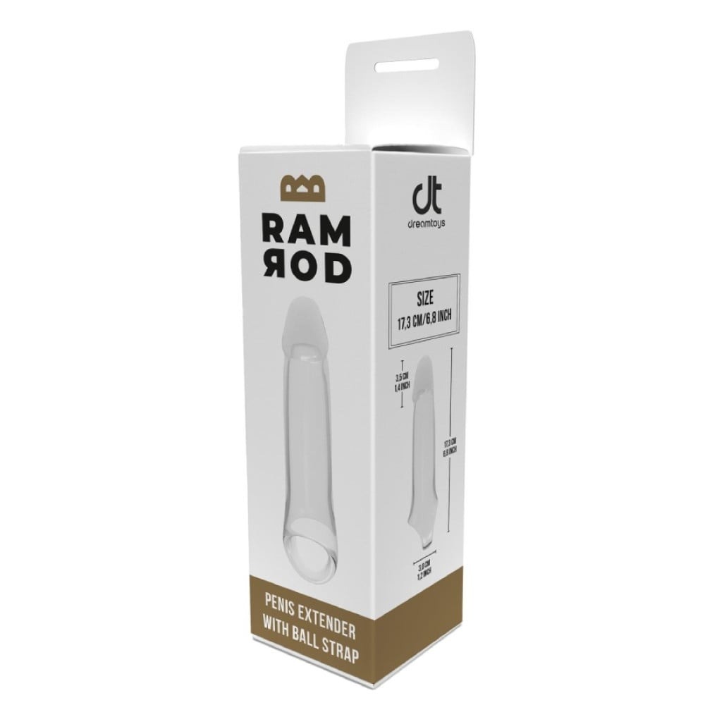 Разное - Насадка на пенис Dreamtoys Ramrod с кольцом для мошонки, прозрачная