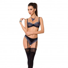 Кружевной комплект белья Passion GISELE SET L/XL Black, бюстгальтер, трусики с пажами