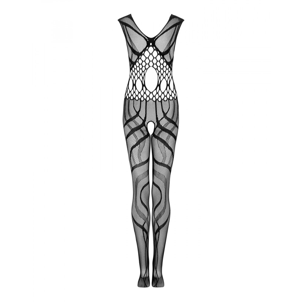 Бодистокинг - Сетчатый бодистокинг с вырезами и рисунком Obsessive Bodystocking G328 S/M/L, черный, комбинезон 1