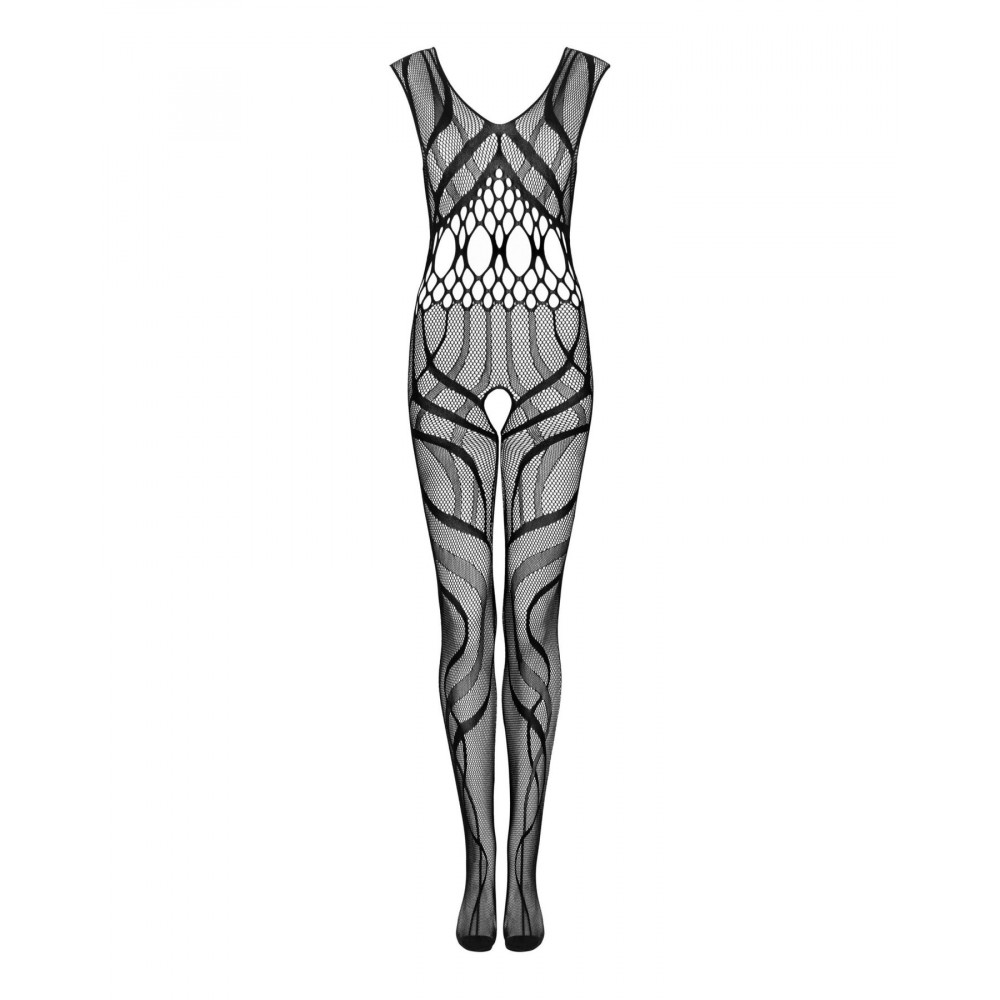 Бодистокинг - Сетчатый бодистокинг с вырезами и рисунком Obsessive Bodystocking G328 S/M/L, черный, комбинезон 2