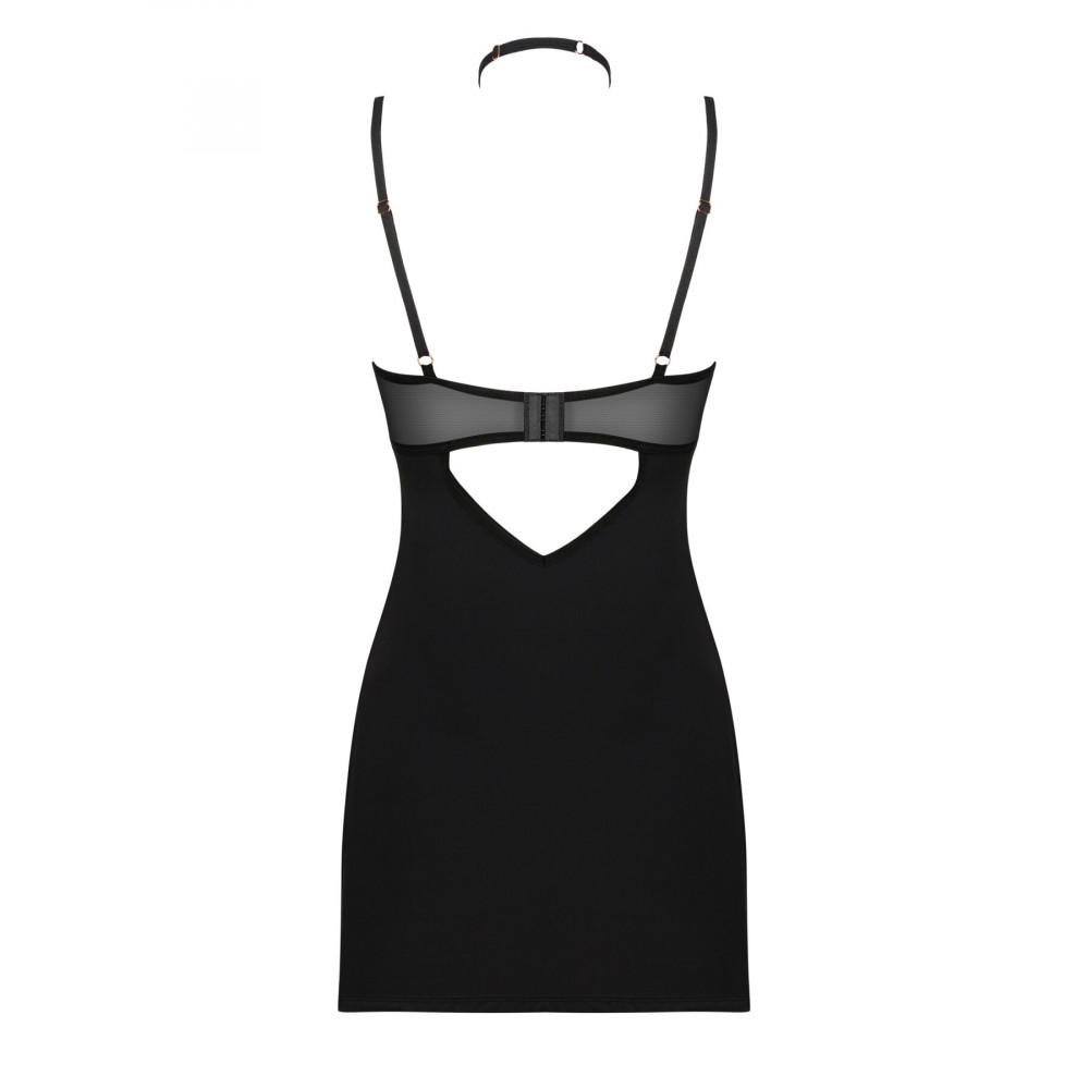 Эротические пеньюары и сорочки - Сорочка Obsessive Selinne chemise & thong M/L Black, стринги, двойные бретели 4