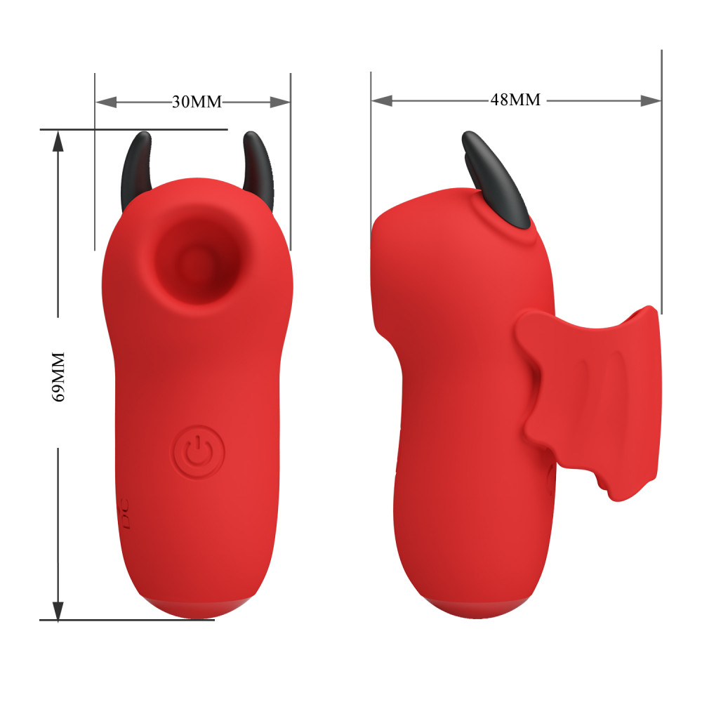 Вакуумный вибратор - Стимулятор для клитора Pretty Love Magic Devil с сосанием и электростимуляцией, красный, 6.9 см 9