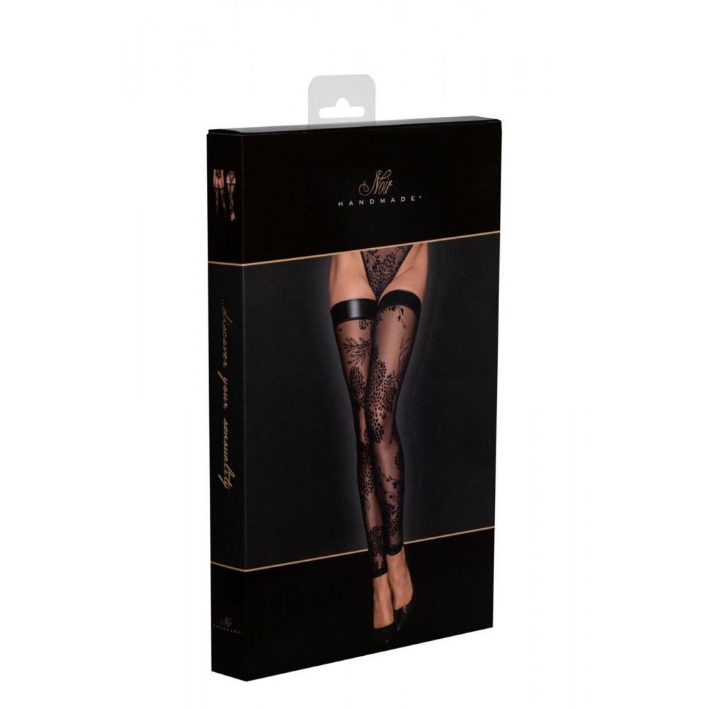 Чулки - Чулки Noir Handmade F243 Tulle stockings with patterned flock embroidery - XL 5