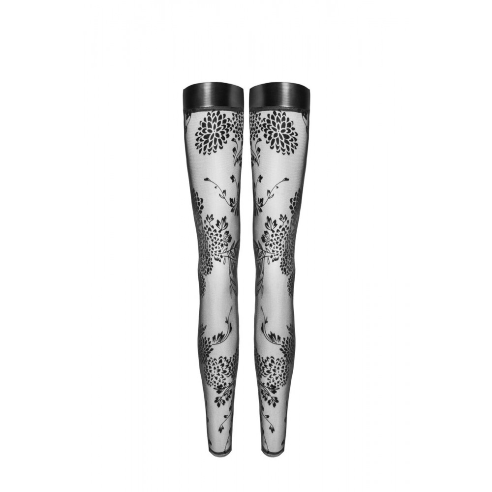 Чулки - Чулки Noir Handmade F243 Tulle stockings with patterned flock embroidery - XL 3