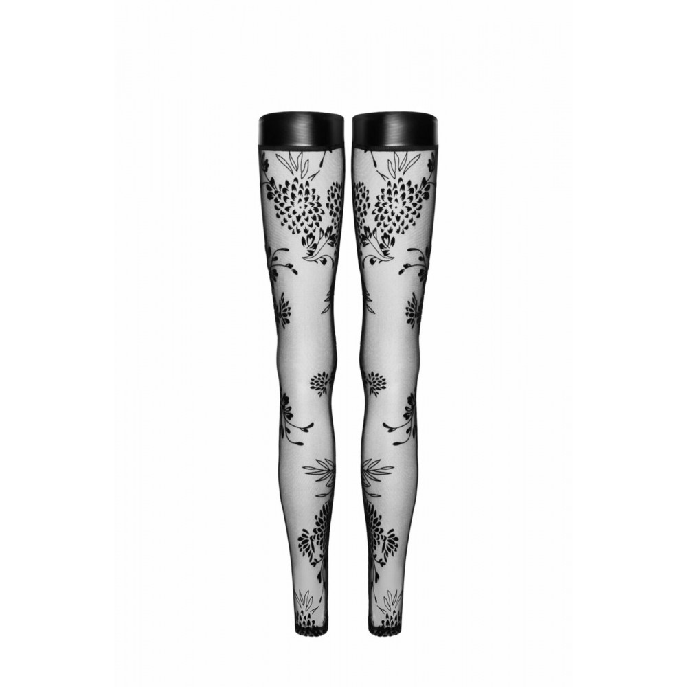 Чулки - Чулки Noir Handmade F243 Tulle stockings with patterned flock embroidery - XL 4