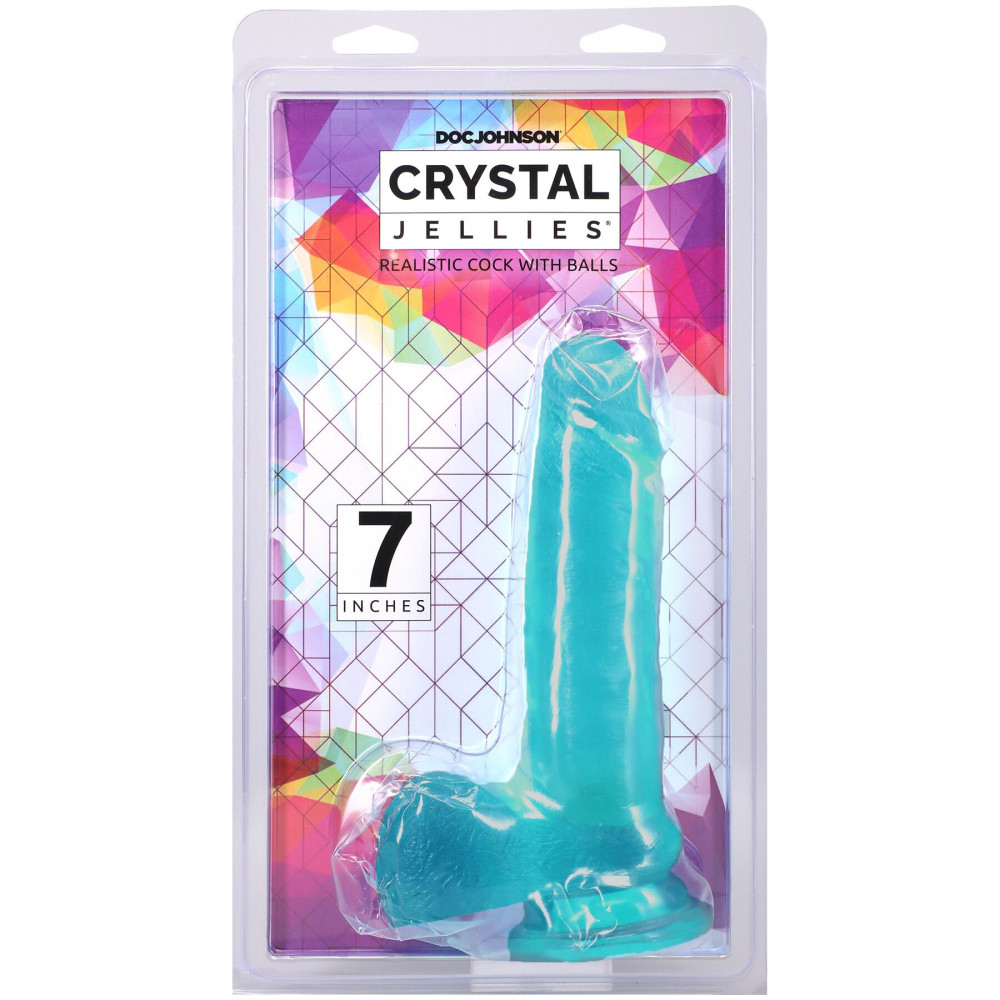Фалоімітатор - Фалоімітатор Doc Johnson Crystal Jellies - 7 Inch Realistic Cock with Balls - Teal 3