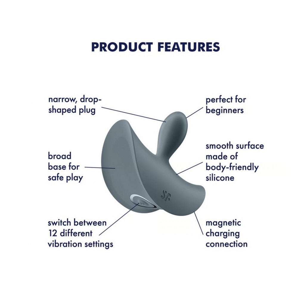 Разное - Тонкая, каплевидная пробка Satisfyer Booty Absolute Beginners 2 с вибрацией, серая 2