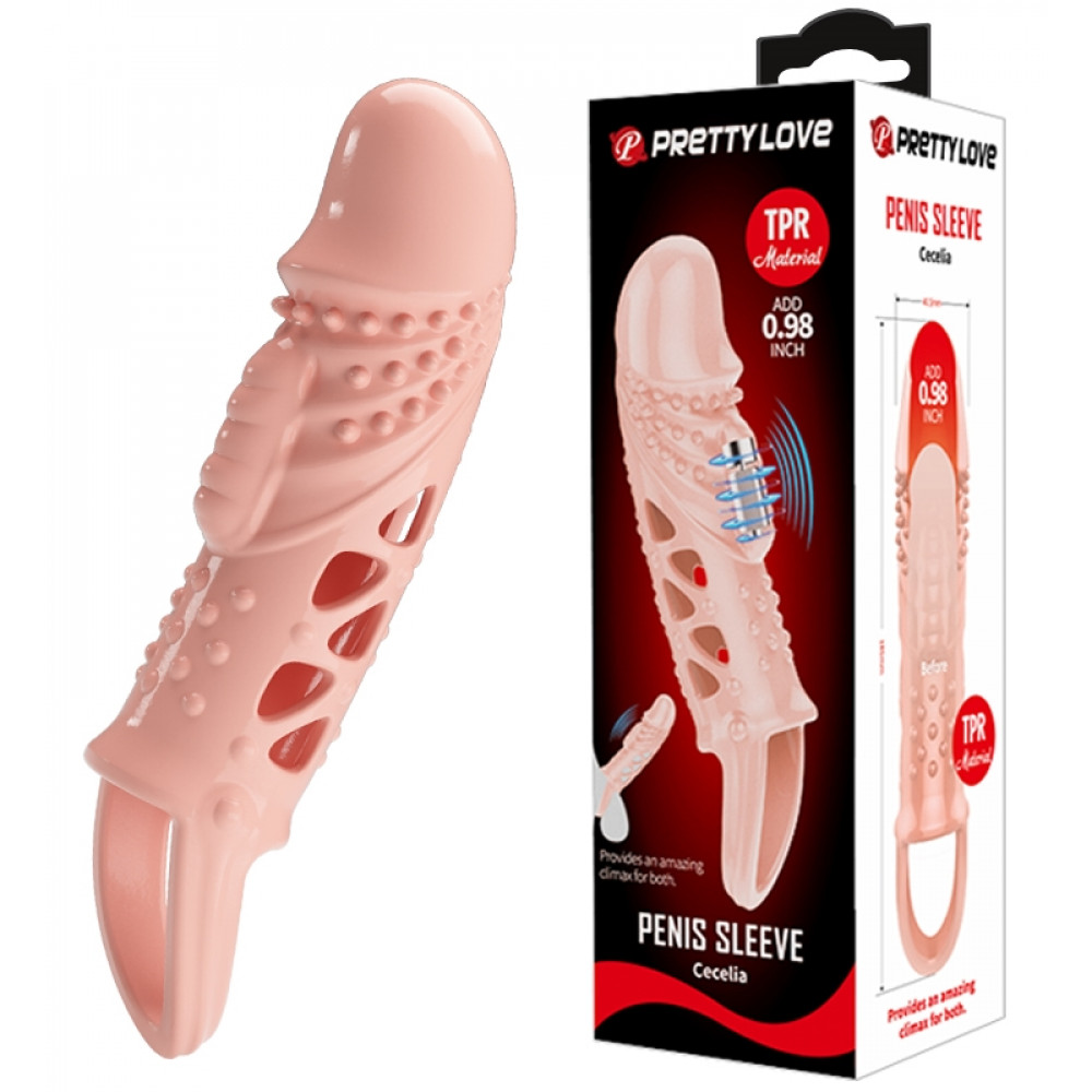  - Удлиняющая насадка с вибростимуляцией ( на 2,5 см ) PRETTY LOVE - PENIS SLEEVE Cecelia, BI-026242