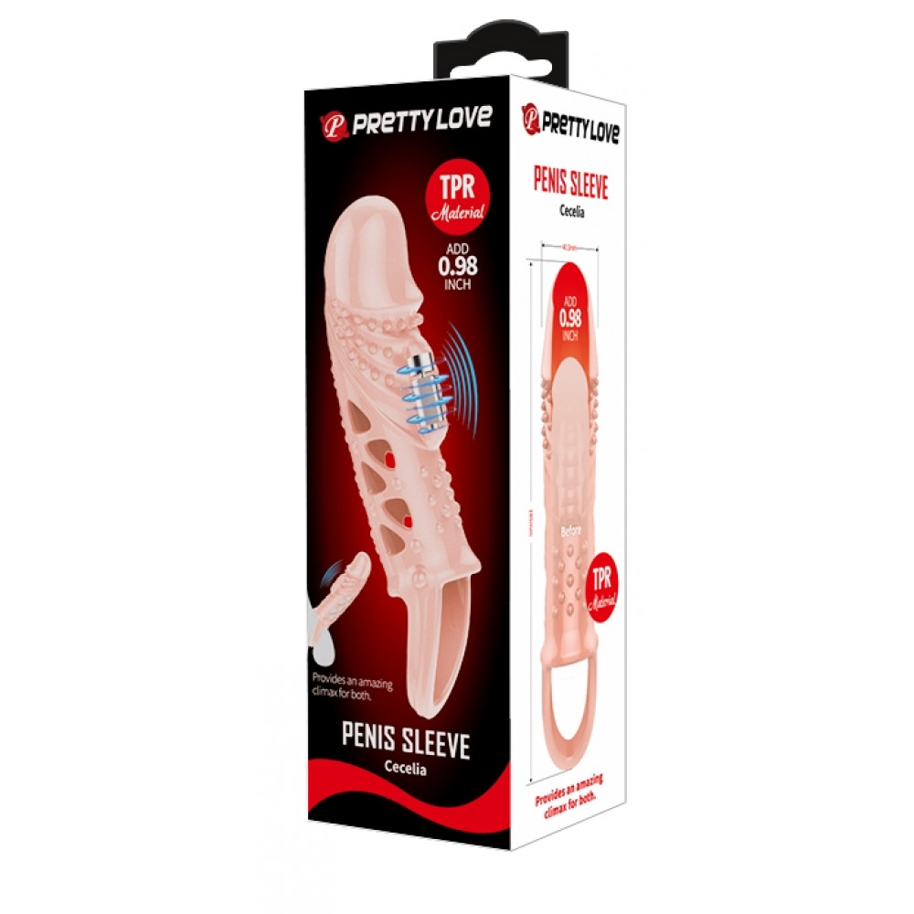  - Удлиняющая насадка с вибростимуляцией ( на 2,5 см ) PRETTY LOVE - PENIS SLEEVE Cecelia, BI-026242 9