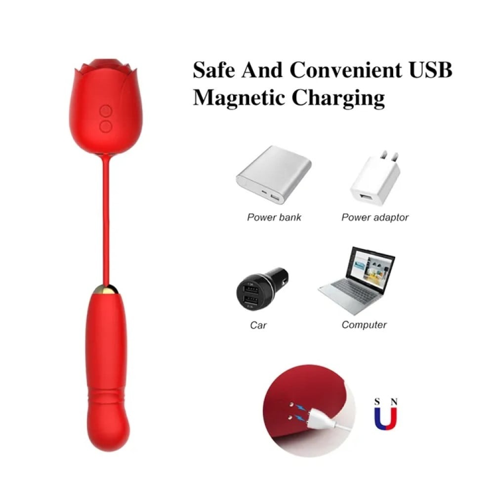 Різне - Вакуумний стимулятор у вигляді троянди Every Night Toys з пульсацією, червоний 8