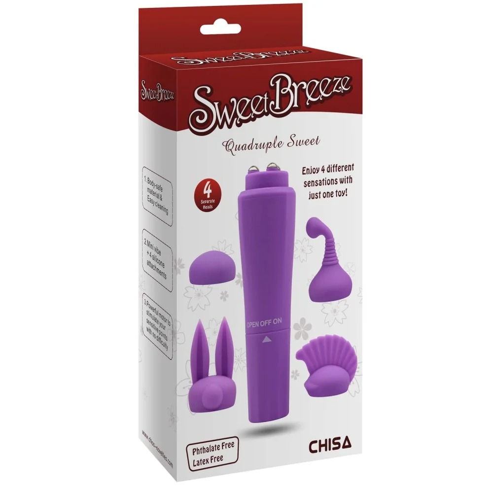 Разное - Вибро-стимулятор для клитора + 4 насадки Chisa Sweet Breeze, фиолетовый 7