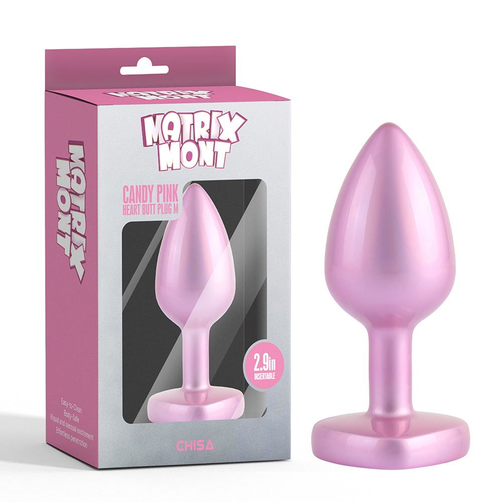 Анальные игрушки без вибрации - Анальная пробка розовая CHISA MATRIX MONT с перламутром и розовым камнем в форме сердца, размер M 7