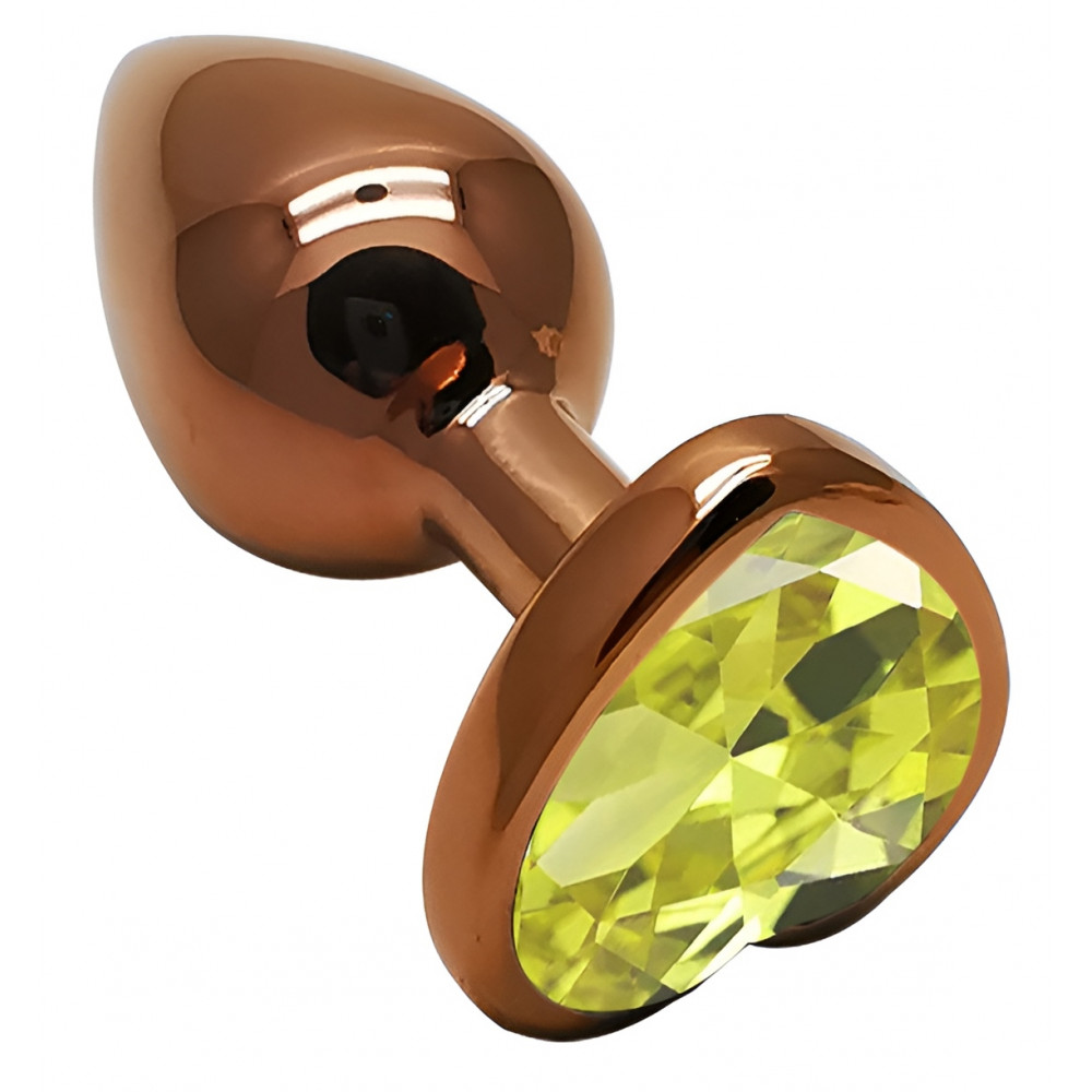 Анальные игрушки без вибрации - Анальная пробка с кристаллом EGZO - Dark Gold Heart Plug Lime, size S 4