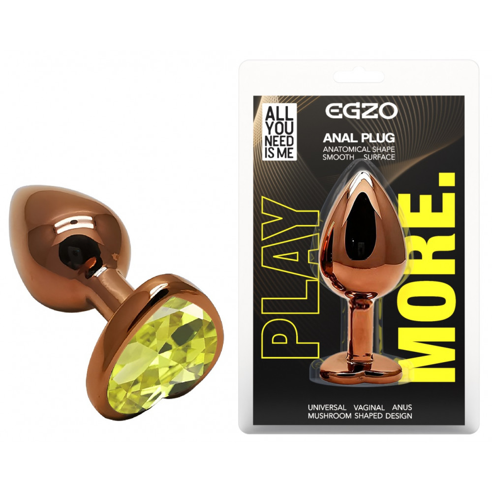 Анальные игрушки без вибрации - Анальная пробка с кристаллом EGZO - Dark Gold Heart Plug Lime, size S
