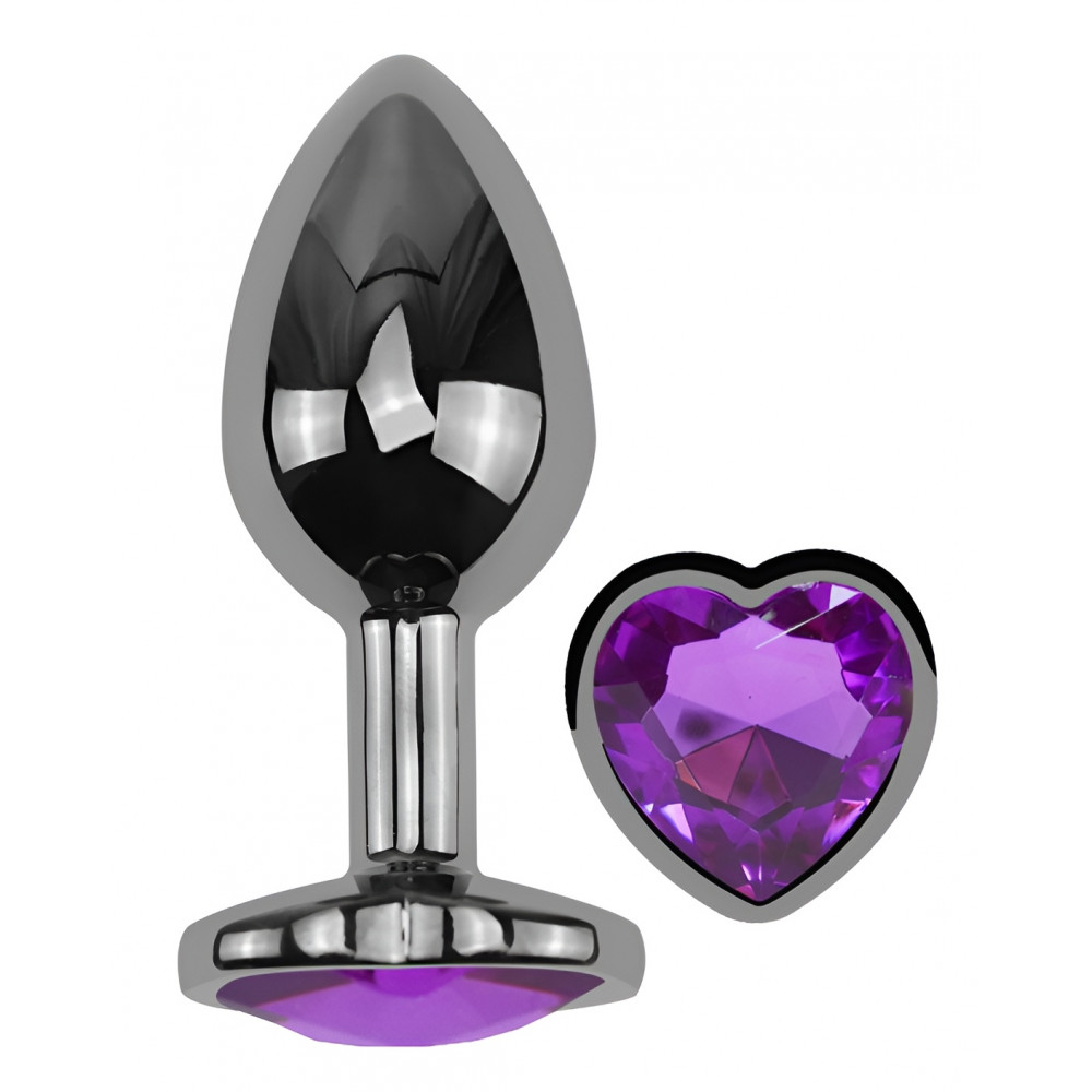 - Анальная пробка с кристаллом EGZO - Dark Silver Heart Plug Purple size M 1