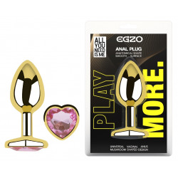Анальная пробка с кристаллом EGZO - Gold Heart Plug Pink size S