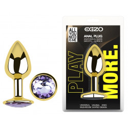 Анальная пробка с кристаллом EGZO - Gold Round Plug Amethyst size S
