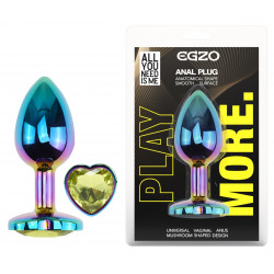 Анальная пробка с кристаллом EGZO - Multicolor Heart Plug Lime size S