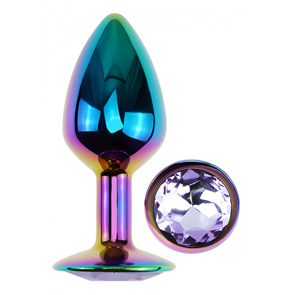 Анальные игрушки без вибрации - Анальная пробка с кристаллом EGZO - Multicolor Round Plug Amethyst size S 4