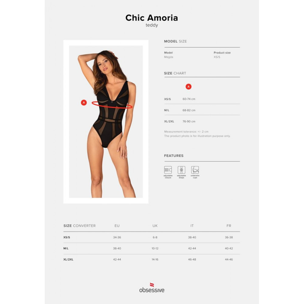 Эротическое белье - Боди с полупрозрачными вставками Chic Amoria Obsessive, черное, XS/S 4