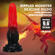 Фалоімітатор силіконовий Power Monsters Fire Dragon на присоску, чорно-червоний, 5,5 см × 24,5 см