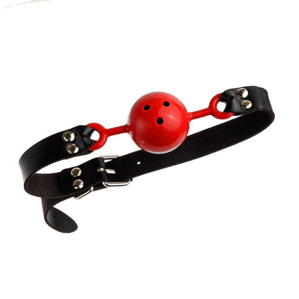 БДСМ игрушки - Кляп с красным шариком, латекс, черный ремень