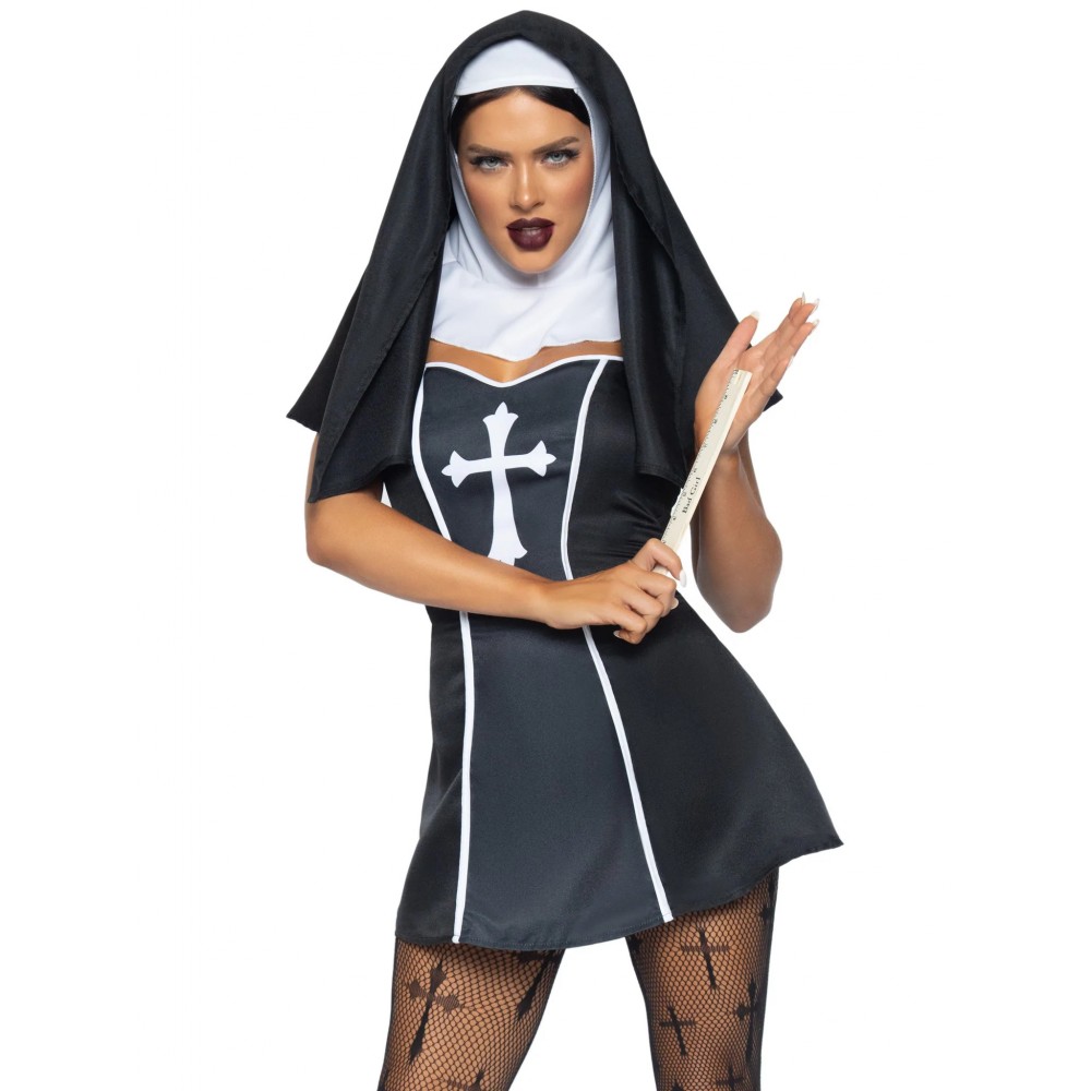 Эротические костюмы - Костюм монашки Leg Avenue, L, Naughty Nun 2 предмета, черный