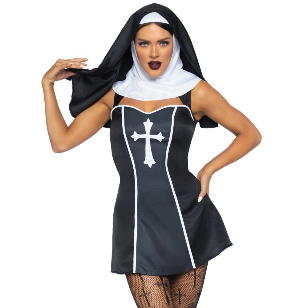Эротические костюмы - Костюм монашки Leg Avenue, L, Naughty Nun 2 предмета, черный 3